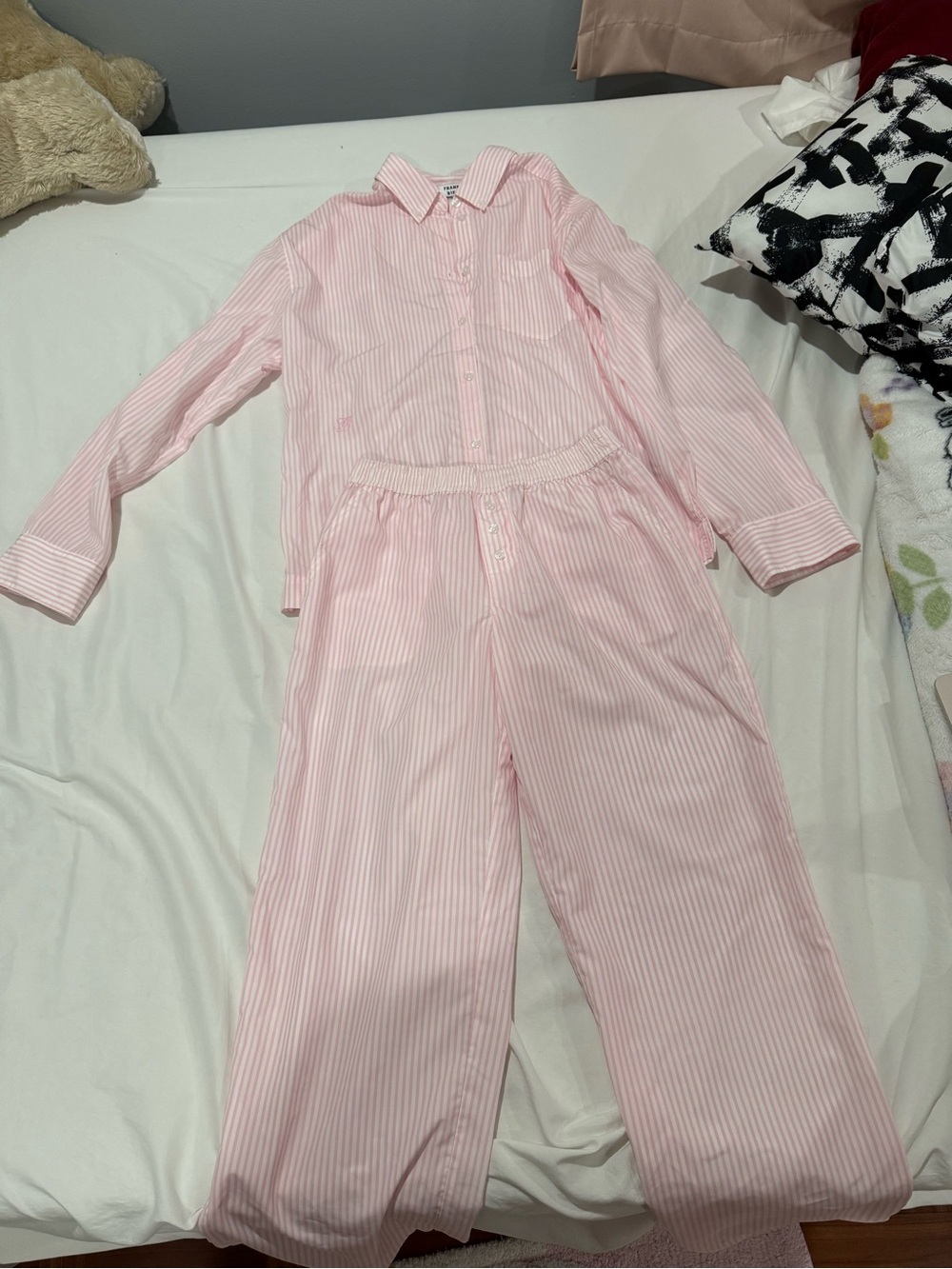 Frankie's Bikinis Light Pink Striped Kids Pajama Bottoms